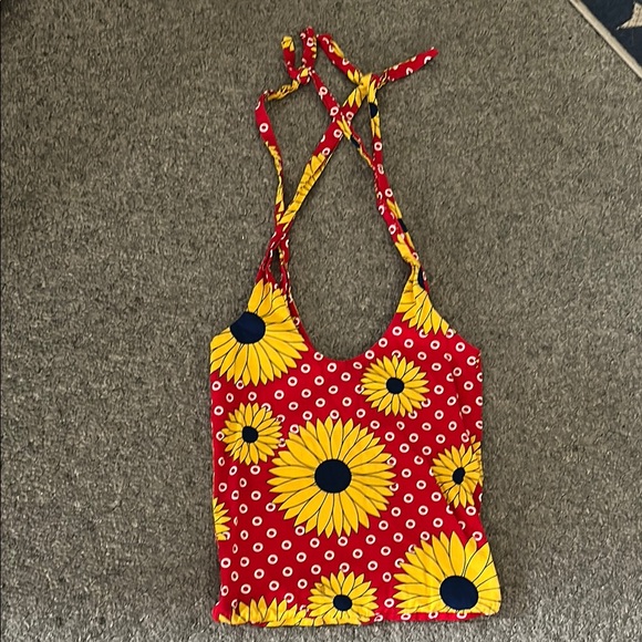 Handmade Handbags - Handmade Red and Yellow Sunflower Tote Bag